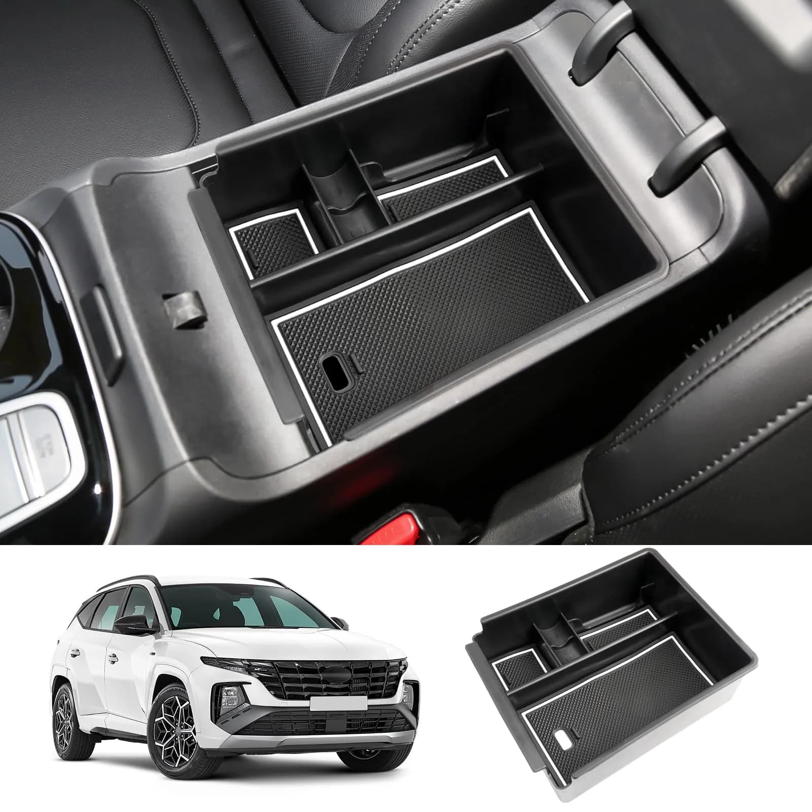 ZCLINKO 2025 Hyundai Tucson Center Console Organizer Armrest Storage Box White-trim | Custom Fit for 2022-2026 NX4