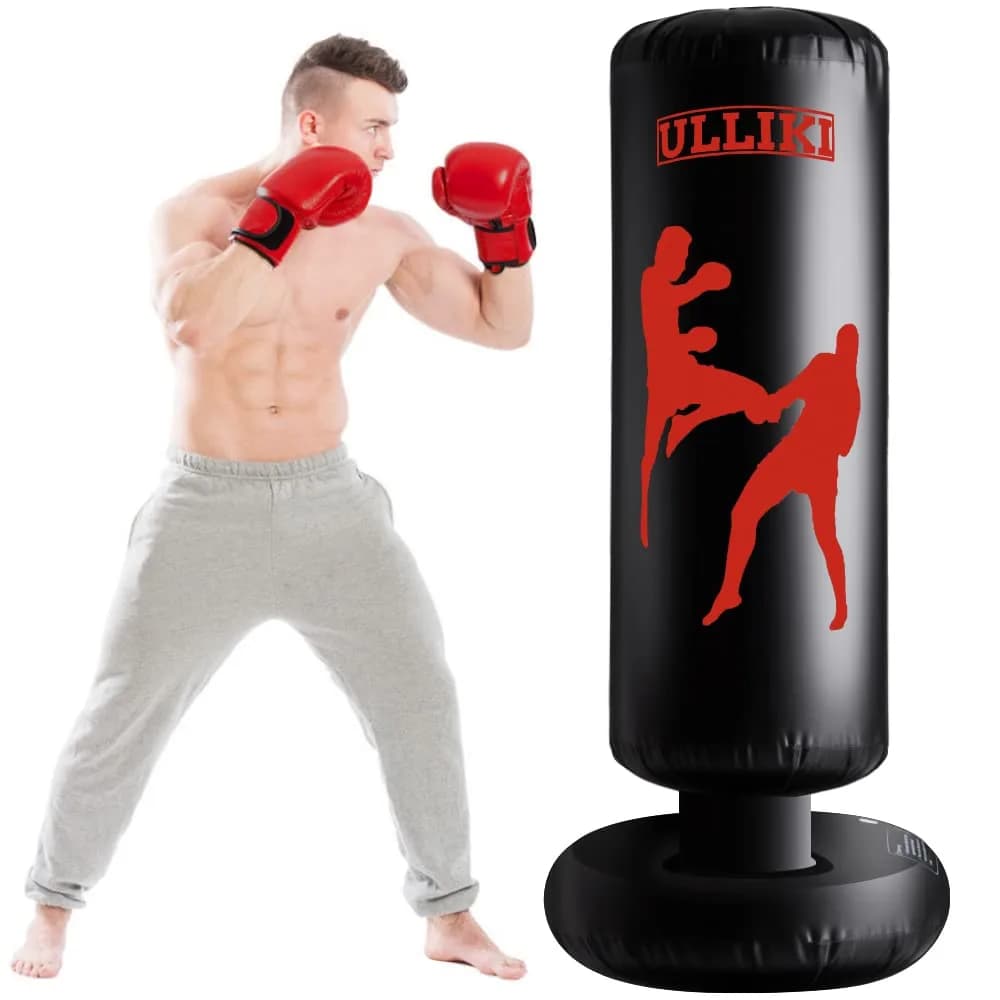 ULLIKI Freestanding Punching Bag for Adults 63" | Stress Relief & Family Fun — Black Red