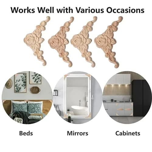 LizhiPier Rose Wood Appliques 8cm (3.15") | 4Pcs Unpainted Oak Wood Carved Decals for Furniture DIY thumbnail 4