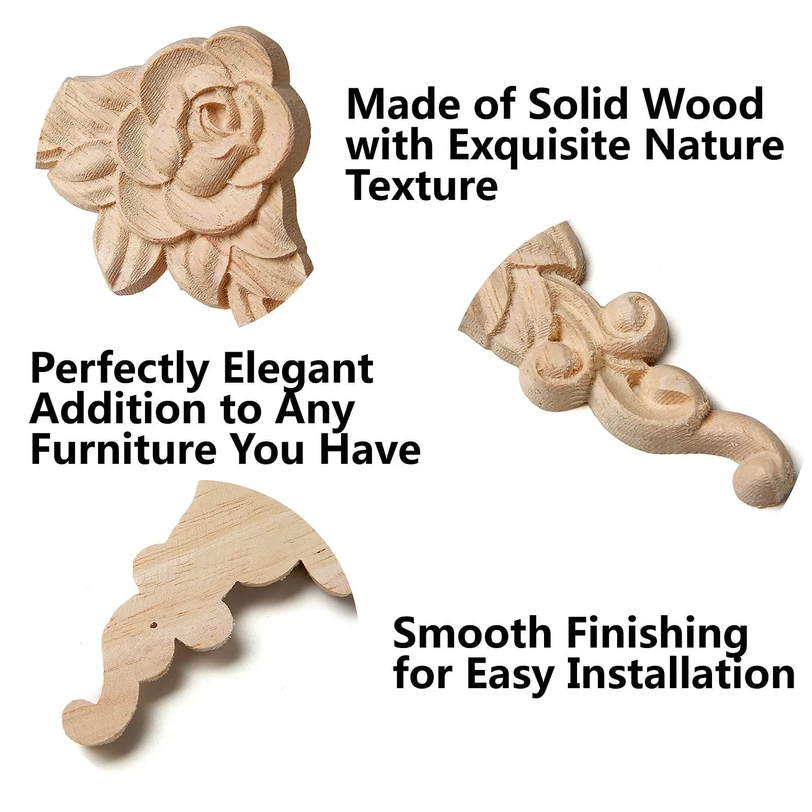 LizhiPier Rose Wood Appliques 8cm (3.15") | 4Pcs Unpainted Oak Wood Carved Decals for Furniture DIY - view 5