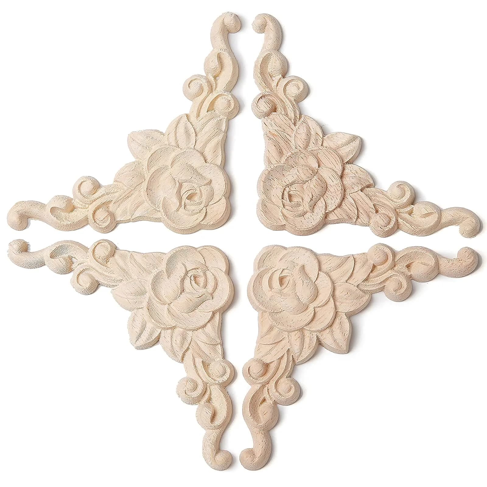 LizhiPier Rose Wood Appliques 8cm (3.15") | 4Pcs Unpainted Oak Wood Carved Decals for Furniture DIY - view 6