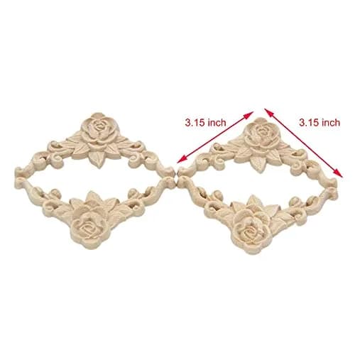 LizhiPier Rose Wood Appliques 8cm (3.15") | 4Pcs Unpainted Oak Wood Carved Decals for Furniture DIY thumbnail 2