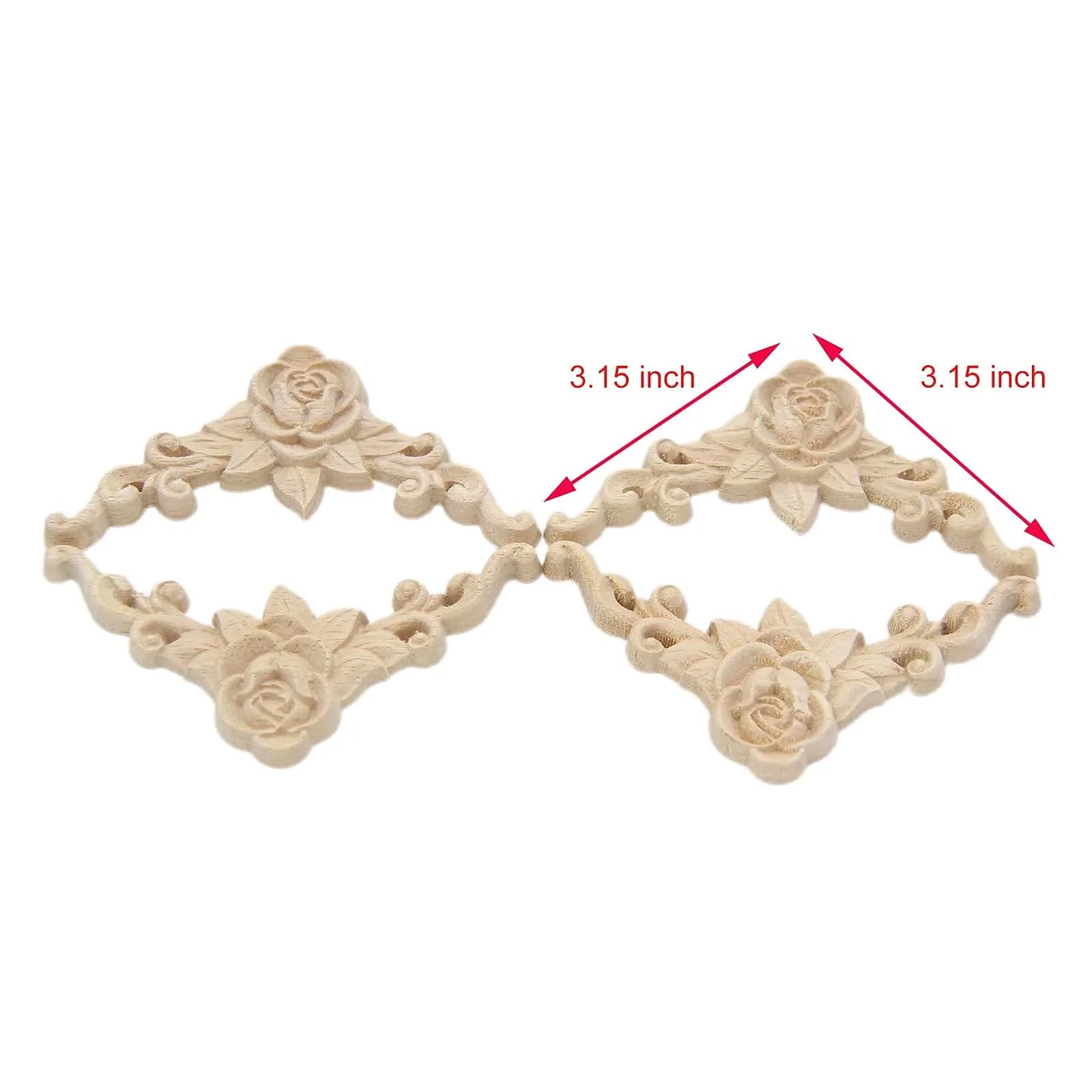 LizhiPier Rose Wood Appliques 8cm (3.15") | 4Pcs Unpainted Oak Wood Carved Decals for Furniture DIY - view 2