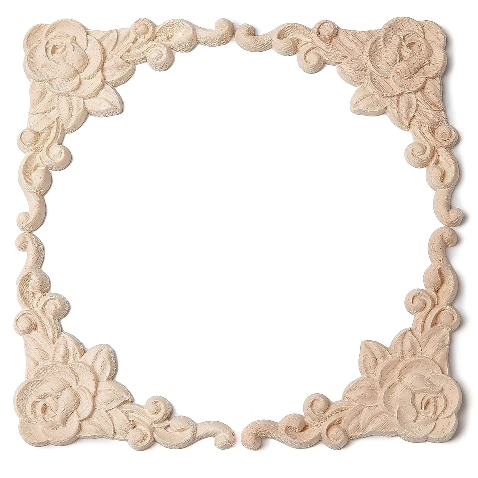 LizhiPier Rose Wood Appliques 8cm (3.15") | 4Pcs Unpainted Oak Wood Carved Decals for Furniture DIY - view 3