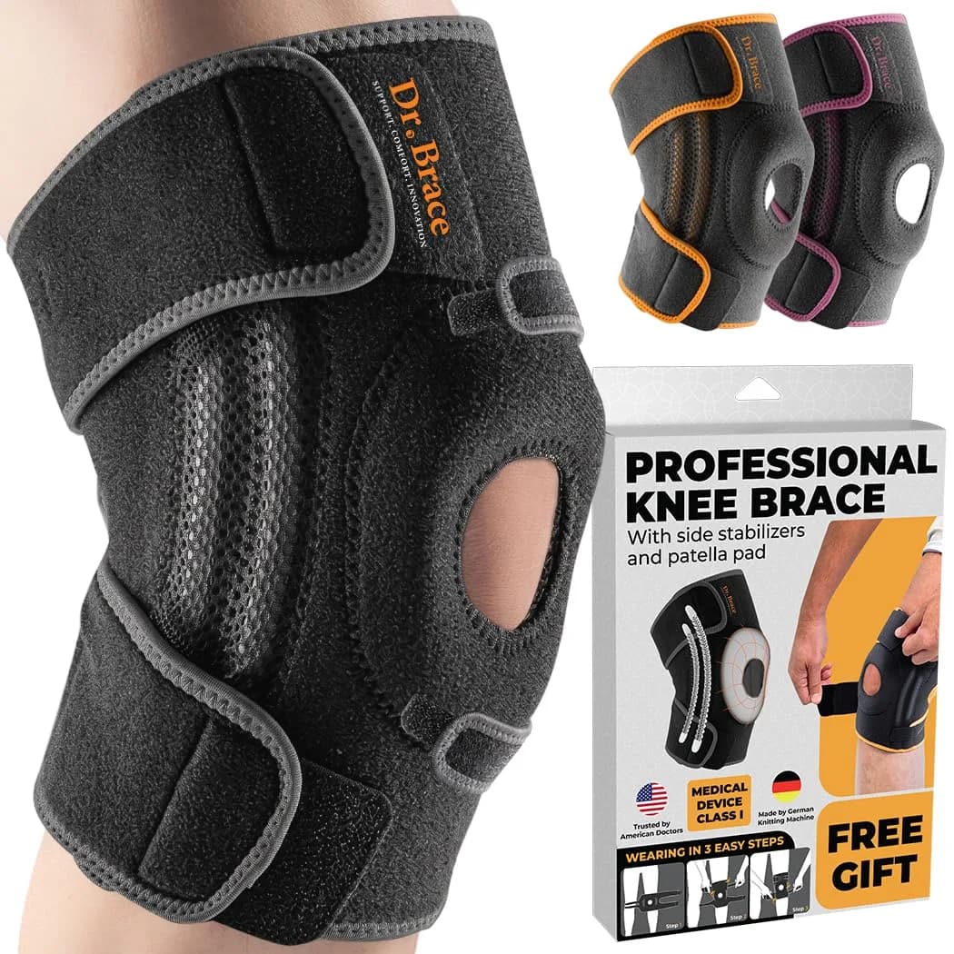 DR. BRACE ELITE Knee Brace with Side Stabilizers & Patella Gel Pads for Maximum Knee Pain Support and Recovery (Small, Mercury)