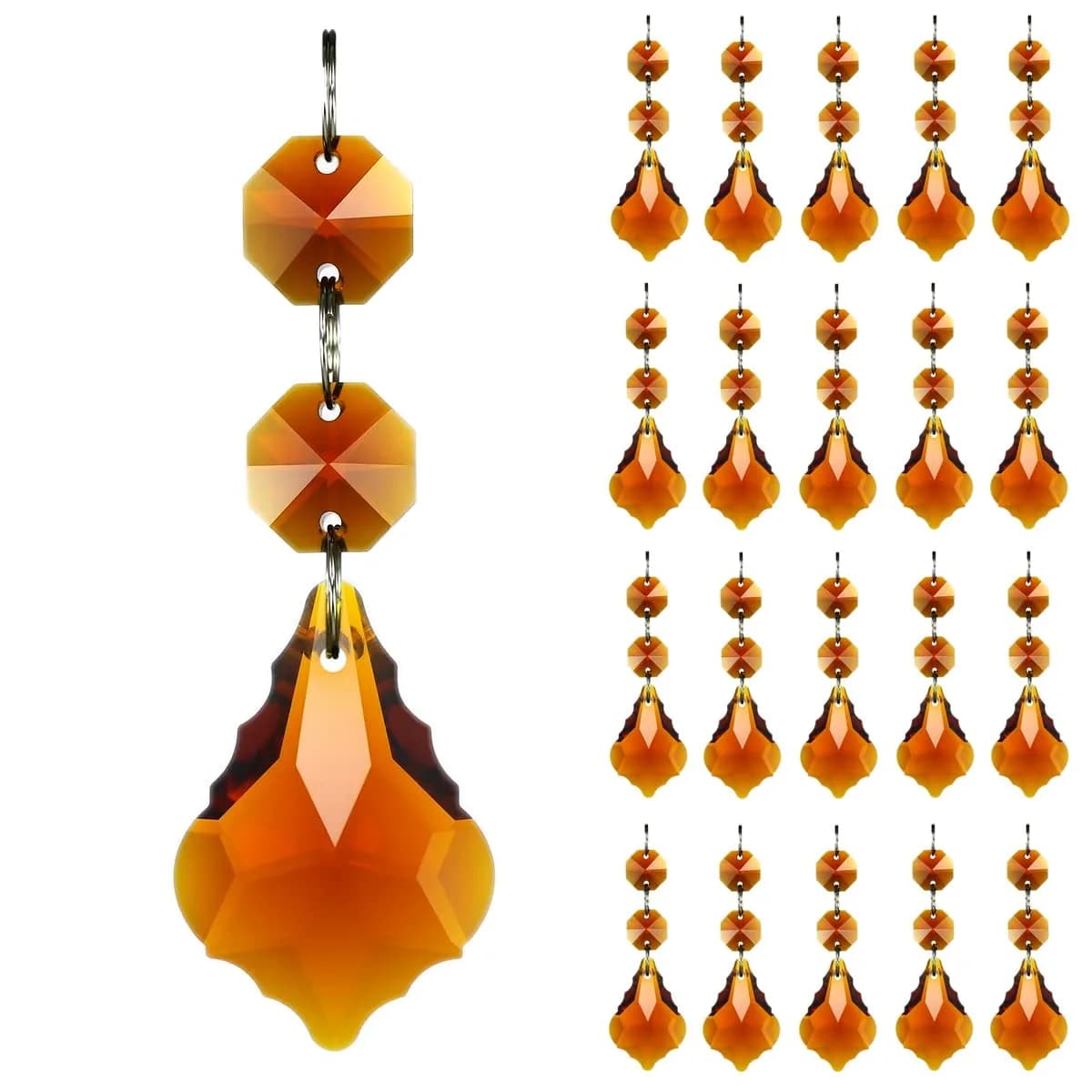 GOLDENHAITAI 20pcs Crystal Prism Maple Leaf Hanging Ornament 38mm | Rainbow Rainbows Reflection — Amber