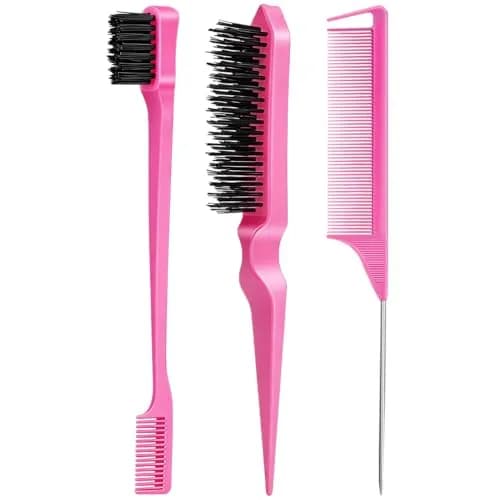 Goiple Pink Hair Styling Comb Set 3 Pieces | Detangling & Edge Brush for Women thumbnail 1