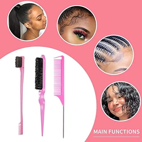 Goiple Pink Hair Styling Comb Set 3 Pieces | Detangling & Edge Brush for Women thumbnail 7