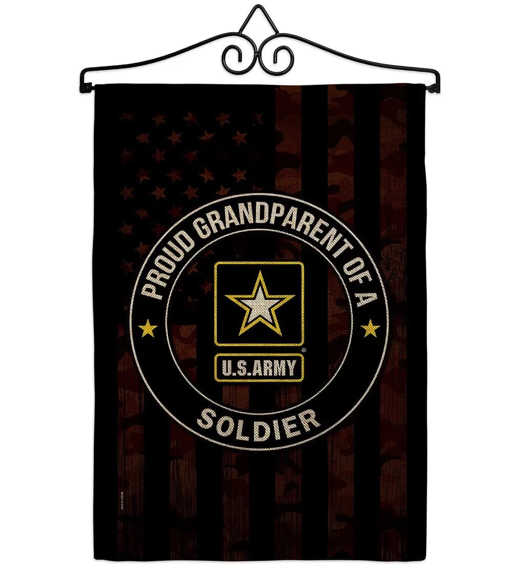 US MILITARY Proud Grandparent Army Burlap Garden Flag-Set Wall Hanger 13" x 18.5" | Double-Sided, Made In USA