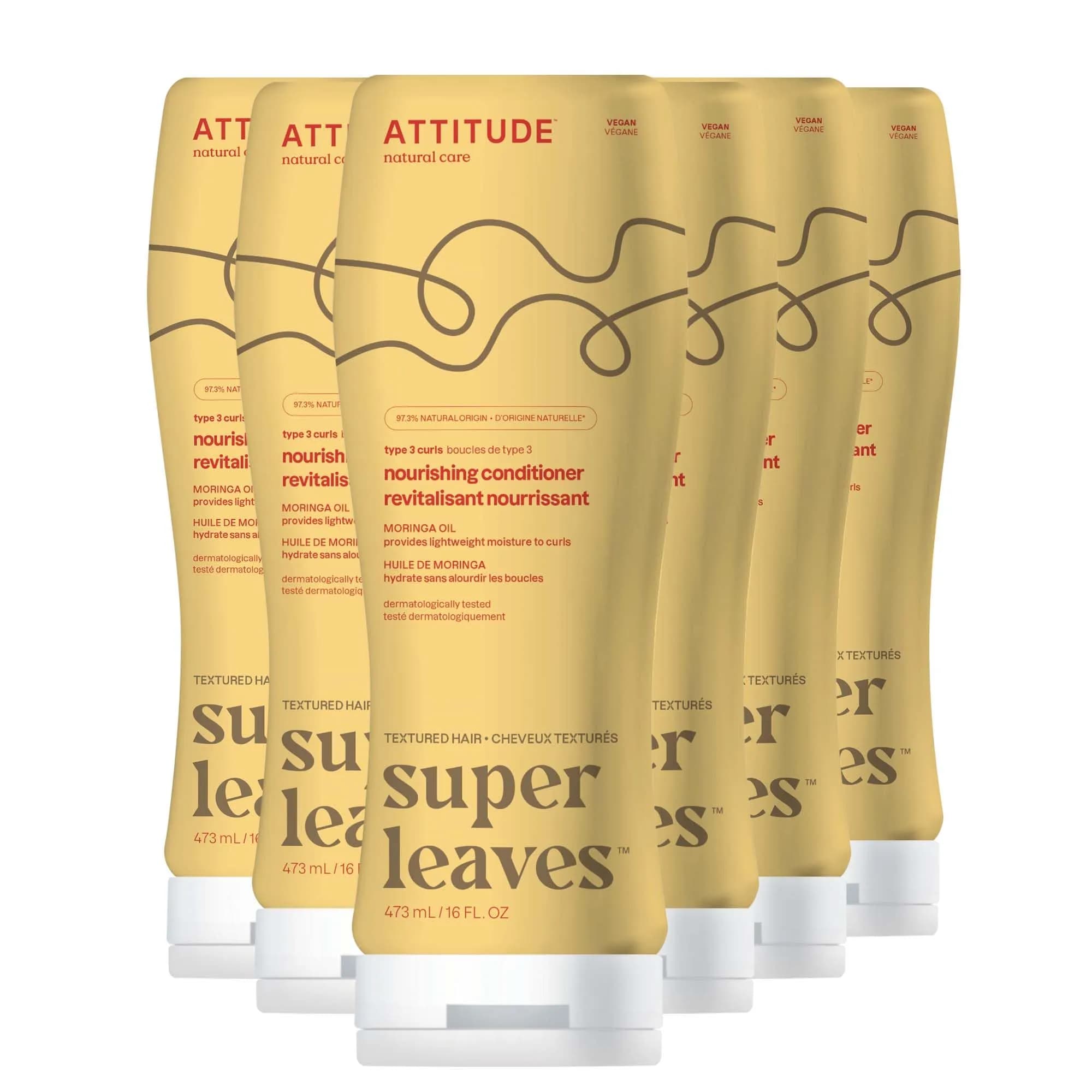 ATTITUDE Nourishing Conditioner for Curly Hair with Moringa Oil, Vegan and Naturally Derived, 3a, 3b, 3c Curl Type, 532ml (18 Fl Oz) Pack of 6 | Lightweight Moisture for Defined Curls - main product image