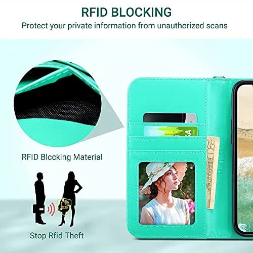 ULAK Mint Floral Wallet Case for iPhone 13 Pro Max 6.7" | Card Holder Flip Cover with Kickstand thumbnail 9