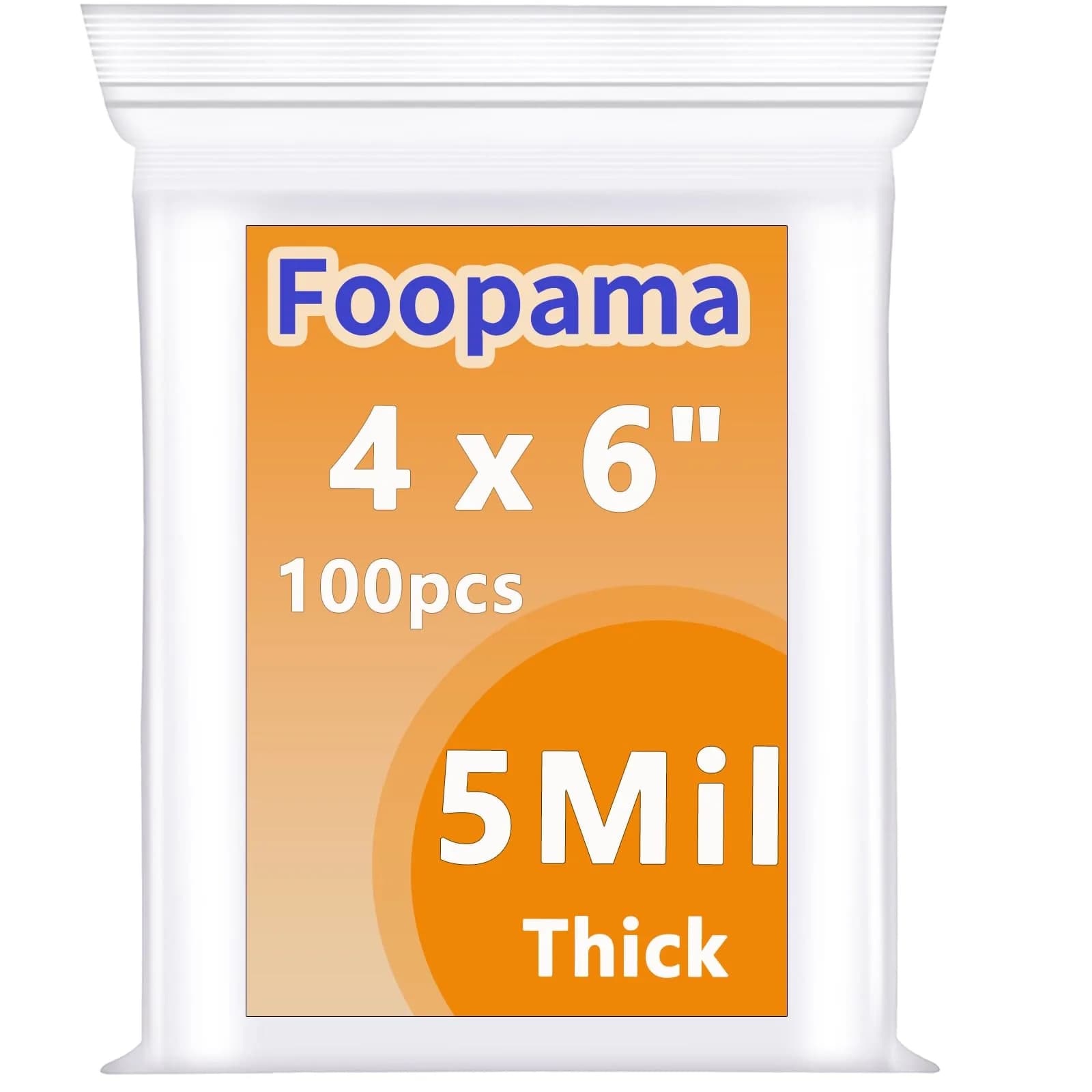 Foopama 4" x 6" Thick 5 Mil Clear Zip Poly Lock Plastic Bags (100-Pack) | Heavy Duty & Durable - main product image