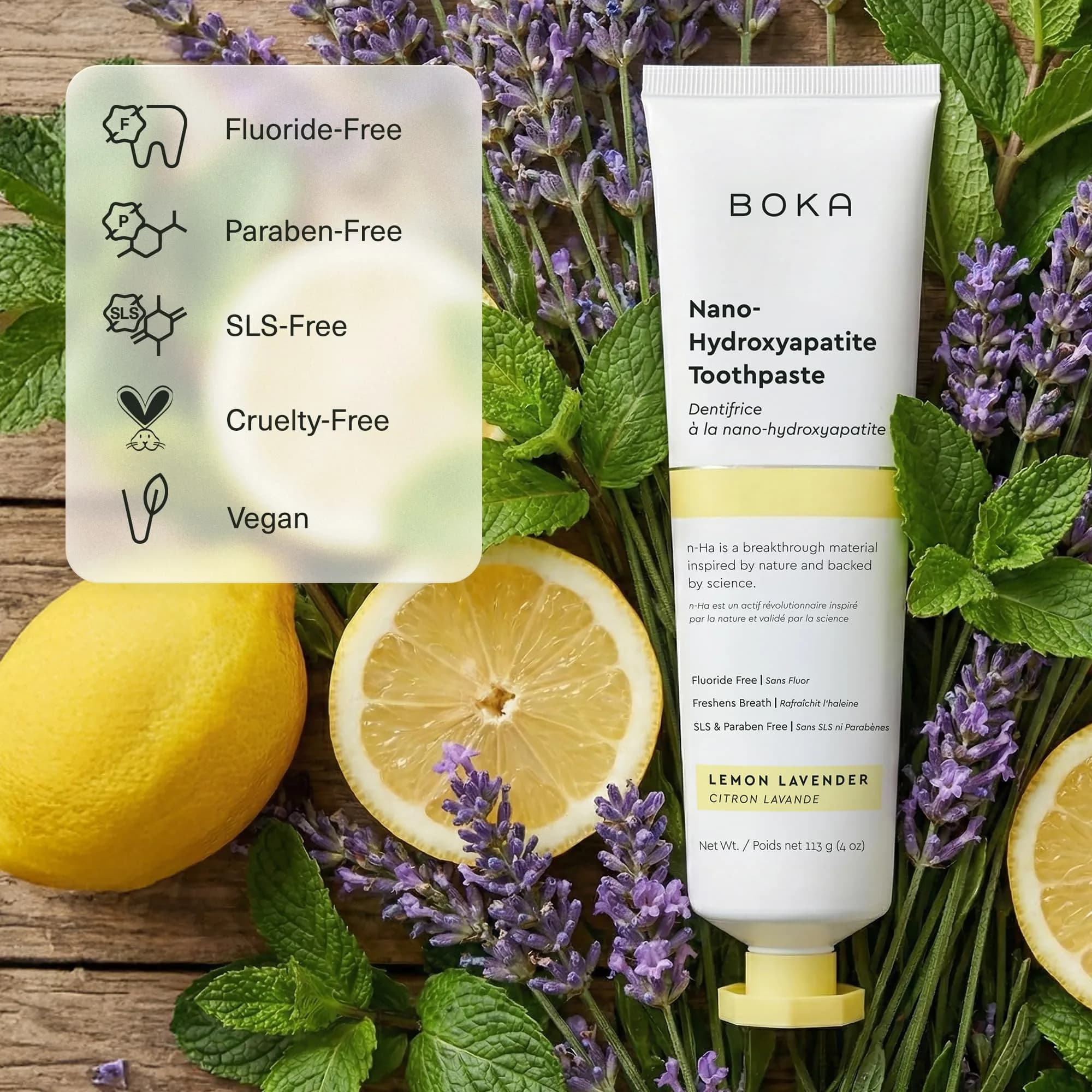 Boka Cinnamon Mint & D. Lemon Lavender Fluoride-Free Toothpaste with Nano Hydroxyapatite, 120ml (4 Fl Oz) | Enamel Care - view 4
