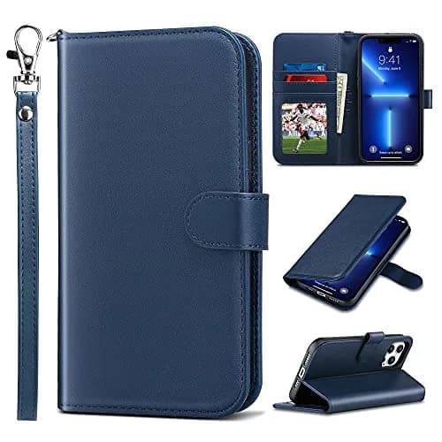 ULAK Blue Wallet Case for iPhone 13 Pro Max 6.7 inch | Card Holder with Kickstand & Wrist Strap thumbnail 1