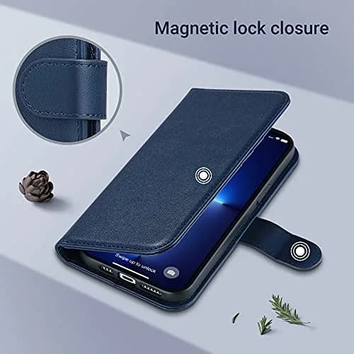 ULAK Blue Wallet Case for iPhone 13 Pro Max 6.7 inch | Card Holder with Kickstand & Wrist Strap thumbnail 4