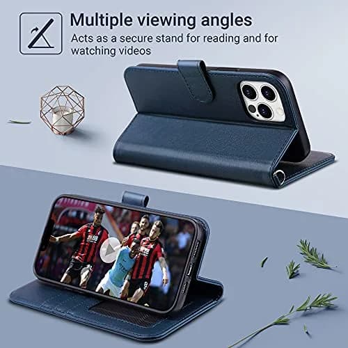 ULAK Blue Wallet Case for iPhone 13 Pro Max 6.7 inch | Card Holder with Kickstand & Wrist Strap thumbnail 6