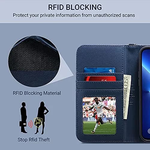 ULAK Blue Wallet Case for iPhone 13 Pro Max 6.7 inch | Card Holder with Kickstand & Wrist Strap thumbnail 9