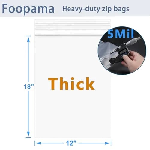 Foopama 5 Mil Thick Clear Zip Poly Lock Plastic Bags 12 x 18 inches (30 x 46 cm) | Heavy Duty Reclosable Storage Bags (20-Pack) thumbnail 3