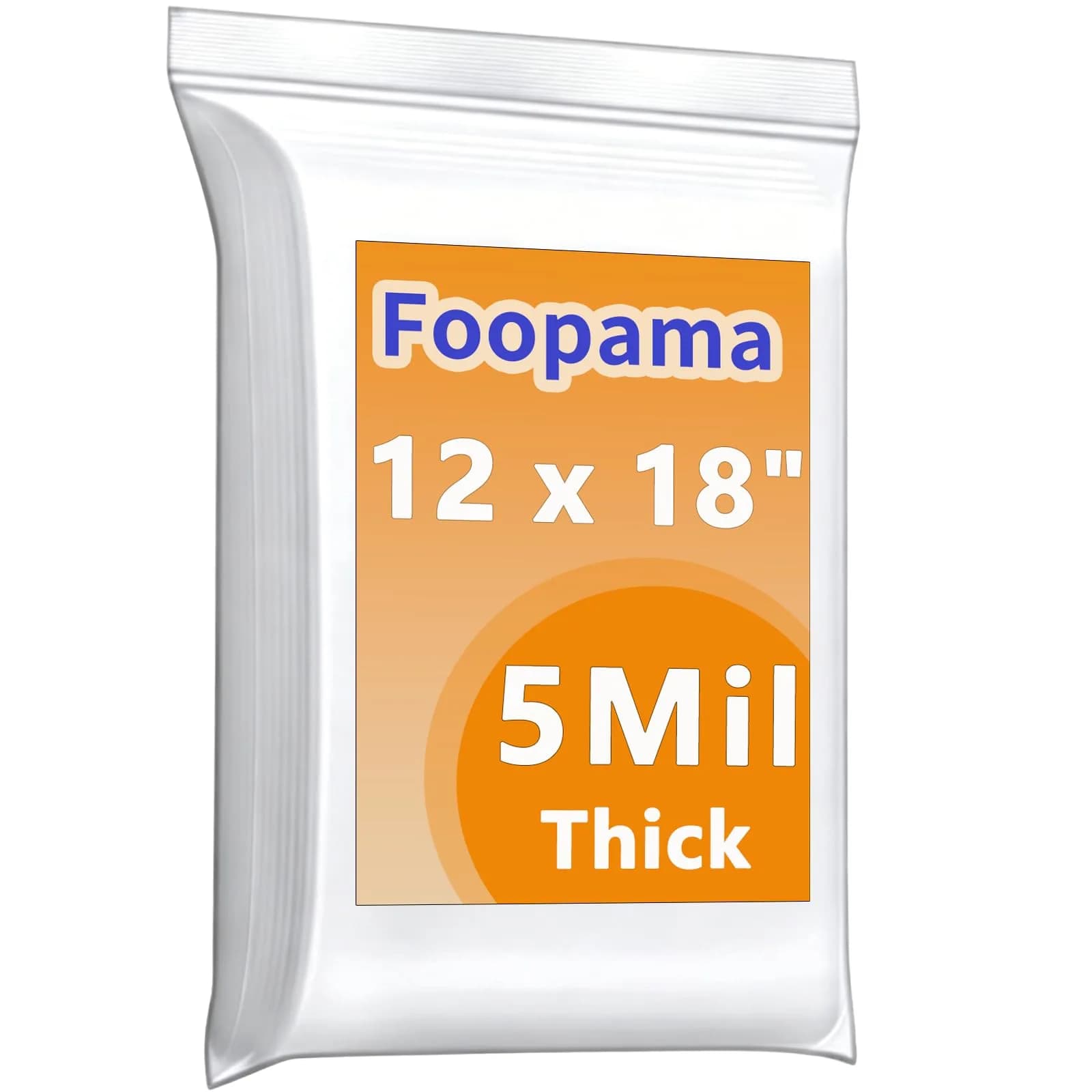 Foopama 5 Mil Thick Clear Zip Poly Lock Plastic Bags 12 x 18 inches (30 x 46 cm) | Heavy Duty Reclosable Storage Bags (20-Pack) - main product image