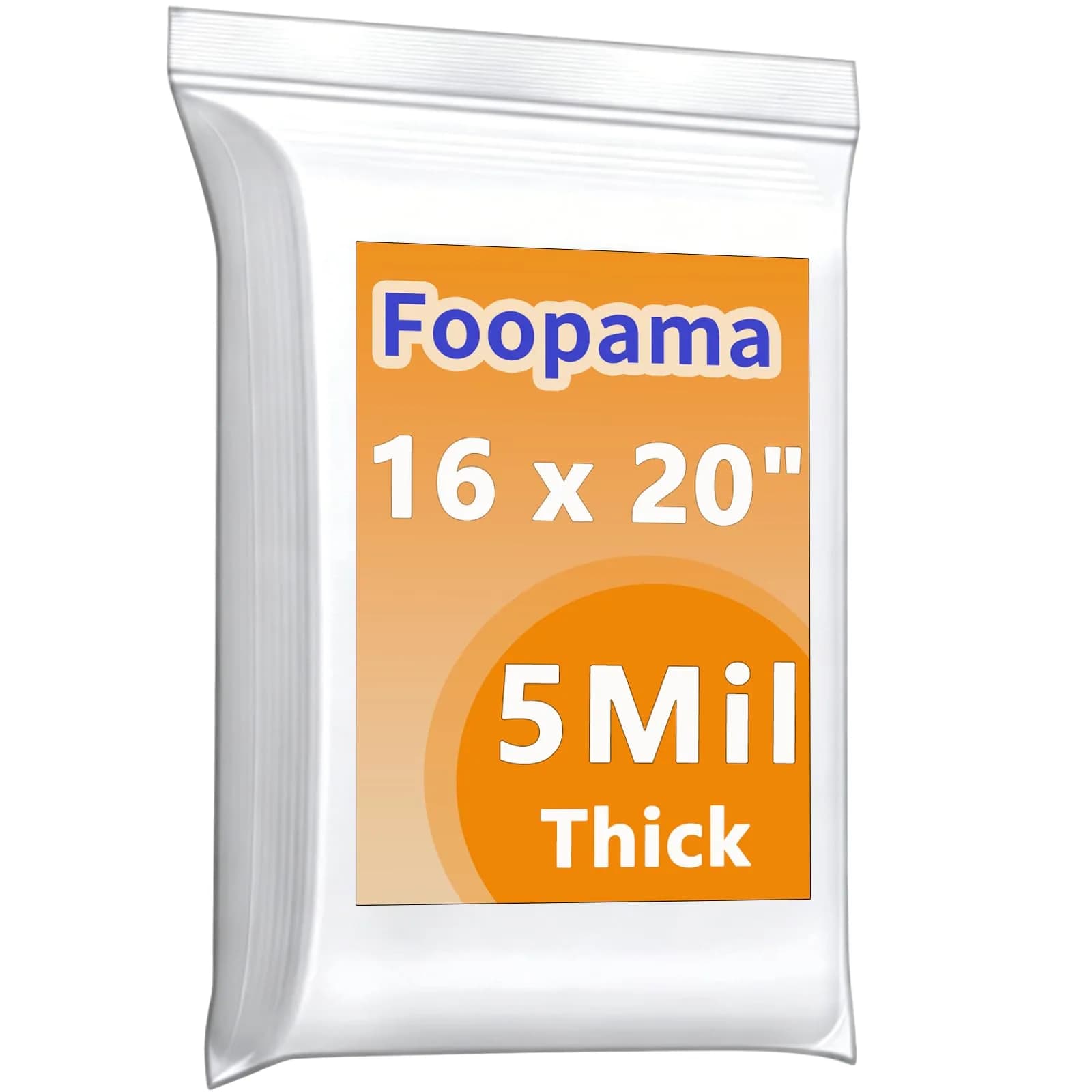 Foopama 5 Mil Thick Clear Zip Lock Plastic Bags 41cm x 30cm (16"x 20") | Heavy Duty Reclosable Packaging for Storage & Shipping