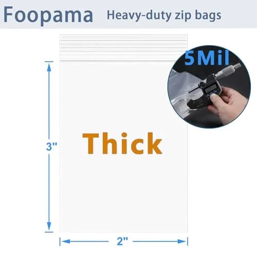 Foopama Clear Zip Lock Plastic Bags 5 Mil 2" x 3" (200 Count) | Heavy Duty & Durable Packaging thumbnail 3