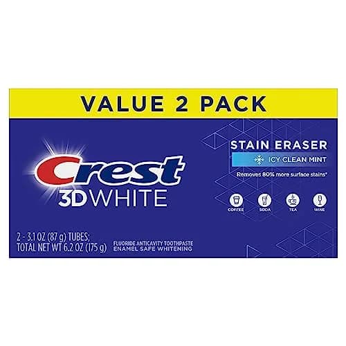 Crest 3D White Stain Eraser Toothpaste, ICY Clean Mint, 6.2 oz (176 g) | Removes 80% Surface Stains thumbnail 1