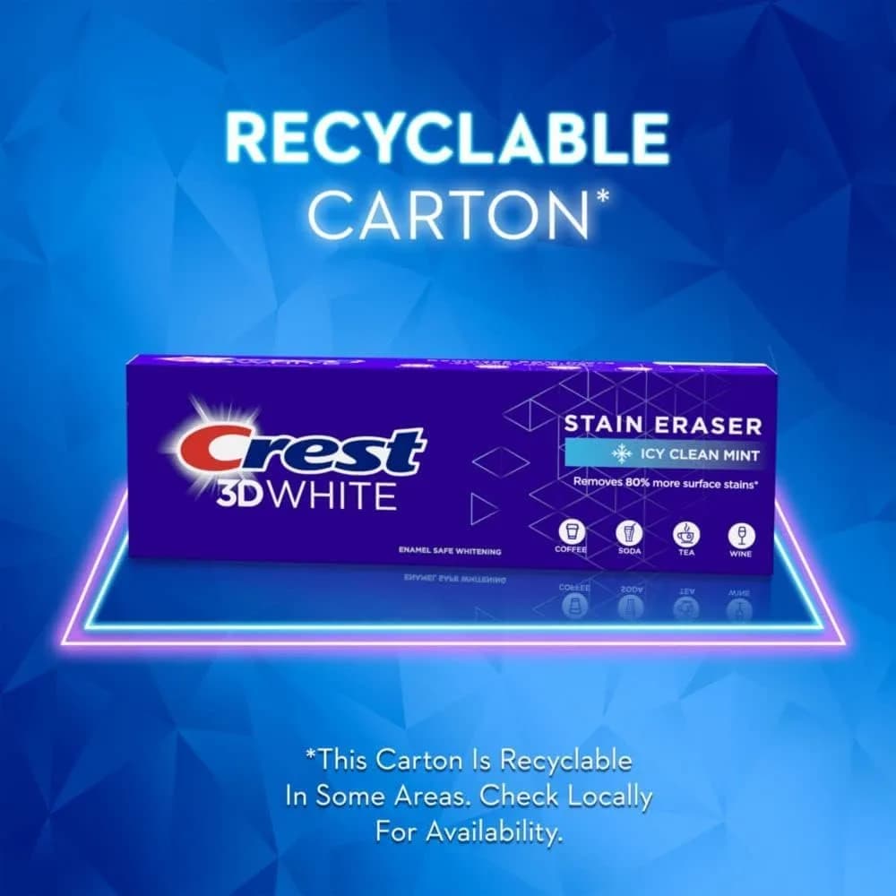 Crest 3D White Stain Eraser Toothpaste, ICY Clean Mint, 6.2 oz (176 g) | Removes 80% Surface Stains - view 5