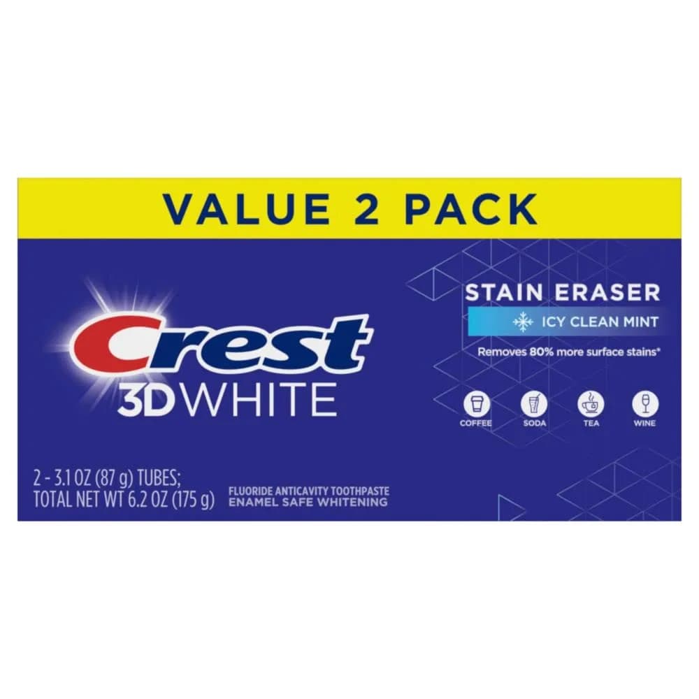 Crest 3D White Stain Eraser Toothpaste, ICY Clean Mint, 6.2 oz (176 g) | Removes 80% Surface Stains - view 9