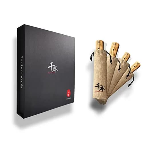 SENBON 4-Piece Folding Pocket Knife Set 20.3 cm (8 inches) | Forged 440A Stainless Steel Blades with Olive Wood Handles thumbnail 7