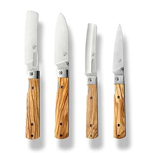 SENBON 4-Piece Folding Pocket Knife Set 20.3 cm (8 inches) | Forged 440A Stainless Steel Blades with Olive Wood Handles thumbnail 9