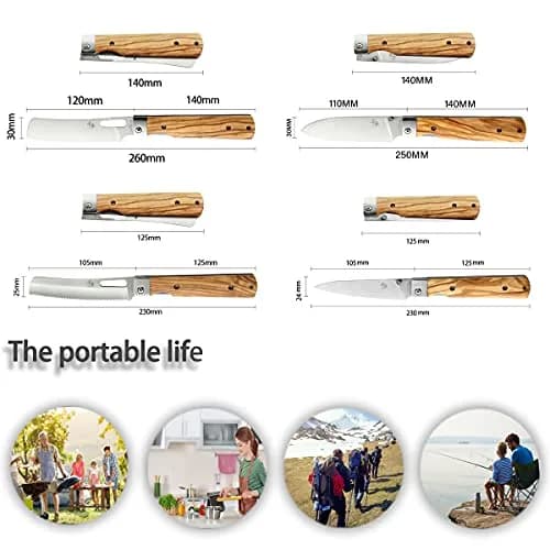 SENBON 4-Piece Folding Pocket Knife Set 20.3 cm (8 inches) | Forged 440A Stainless Steel Blades with Olive Wood Handles thumbnail 2