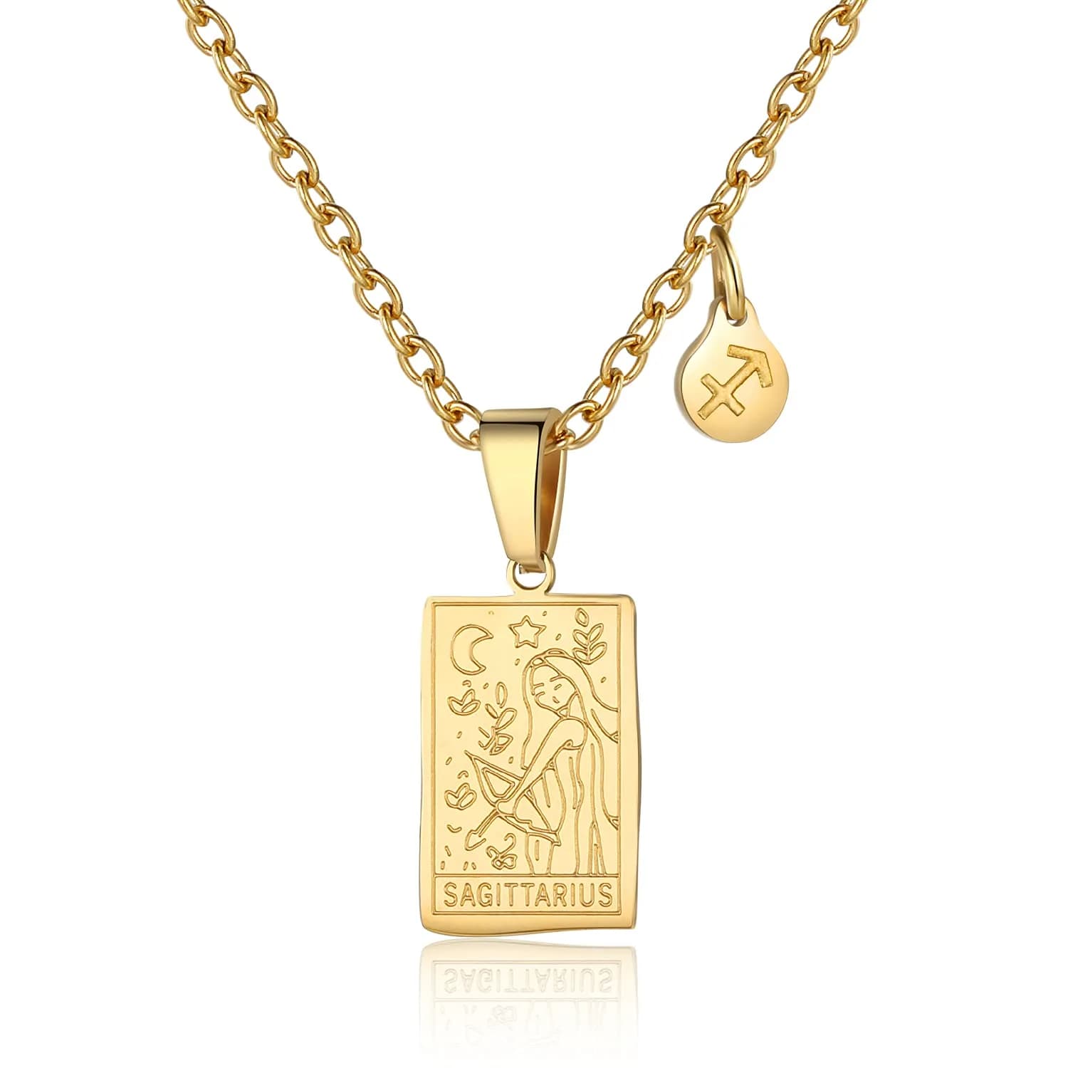 AIAINAGI Zodiac Sign Necklace for Women Constellation Tarot Card Pendant 0.74 x 0.47 in | Waterproof Gold Stainless Steel