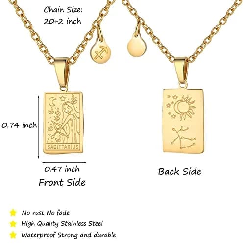 AIAINAGI Zodiac Sign Necklace for Women Constellation Tarot Card Pendant 0.74 x 0.47 in | Waterproof Gold Stainless Steel thumbnail 4