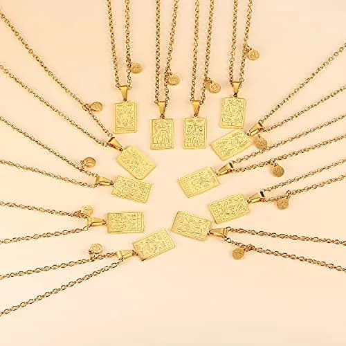 AIAINAGI Zodiac Sign Necklace for Women Constellation Tarot Card Pendant 0.74 x 0.47 in | Waterproof Gold Stainless Steel thumbnail 5