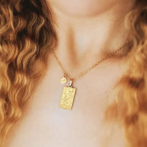AIAINAGI Zodiac Sign Necklace for Women Constellation Tarot Card Pendant 0.74 x 0.47 in | Waterproof Gold Stainless Steel thumbnail 3
