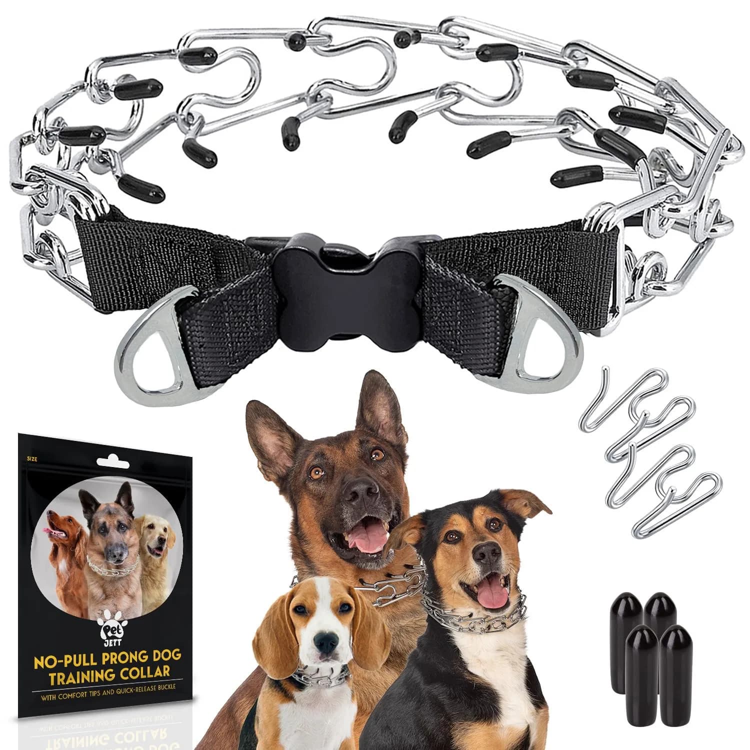 PET JETT Dog Prong Collar 18-20" | No Pull Adjustable Stainless Steel Choke Chain