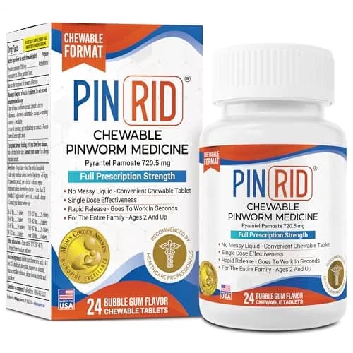 PIN RID Pyrantel Pamoate 250mg Chewable Tablets for Pinworm Relief | Tasty Bubblegum Flavor, 24 Count thumbnail 1