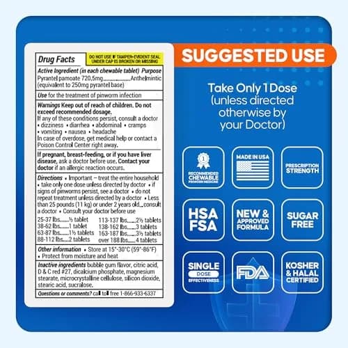 PIN RID Pyrantel Pamoate 250mg Chewable Tablets for Pinworm Relief | Tasty Bubblegum Flavor, 24 Count thumbnail 4