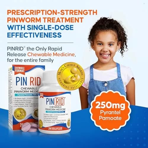 PIN RID Pyrantel Pamoate 250mg Chewable Tablets for Pinworm Relief | Tasty Bubblegum Flavor, 24 Count thumbnail 2