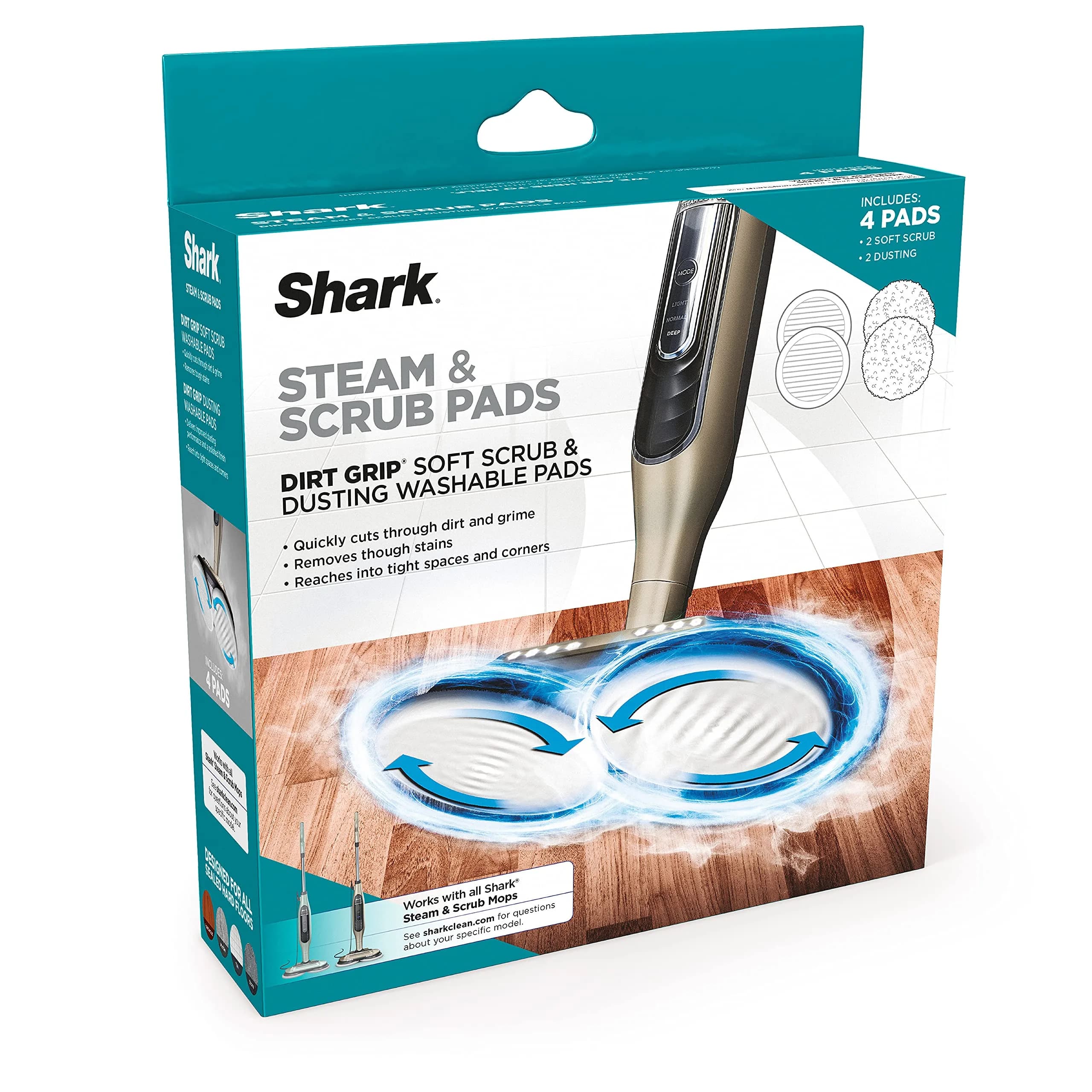 Shark Steam & Scrub Dirt Grip Soft Scrub & Dusting Pads | Compatible with All Shark Steam & Scrub Mops — Grey