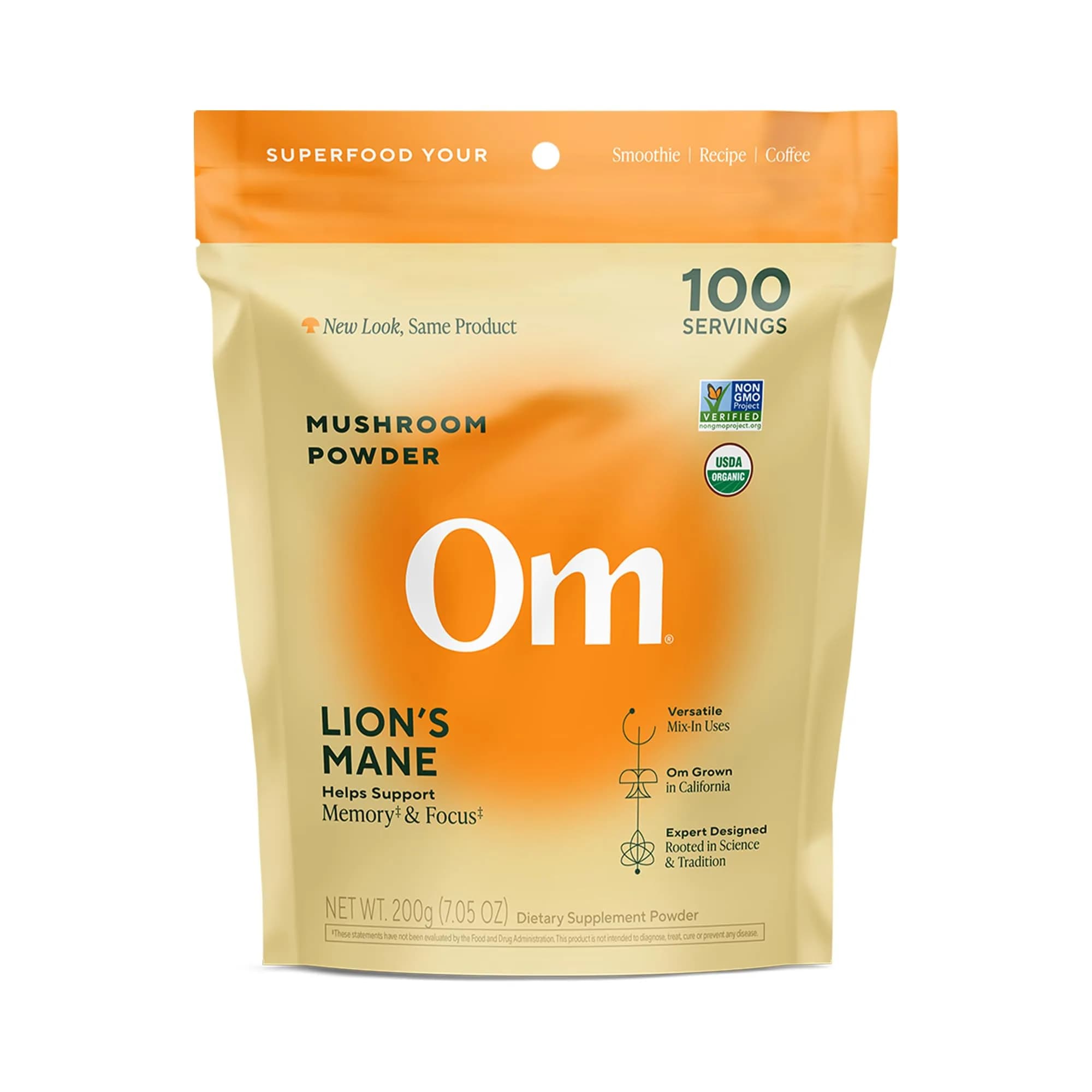 OM Mushroom Superfood Organic Lion's Mane Powder 200g (7.05 oz) | Supports Memory, Focus & Nerve Health - main product image
