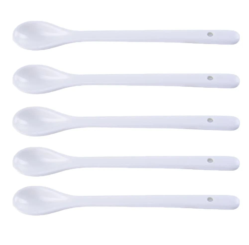 AKOAK 6.7" Ceramic Egg Spoon Set (5 Pieces) | White Long-Handled Teaspoon for Coffee, Tea, Yogurt, Ice Cream, Desserts