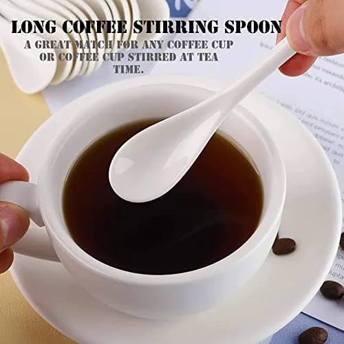 AKOAK 6.7" Ceramic Egg Spoon Set (5 Pieces) | White Long-Handled Teaspoon for Coffee, Tea, Yogurt, Ice Cream, Desserts thumbnail 5