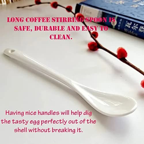 AKOAK 6.7" Ceramic Egg Spoon Set (5 Pieces) | White Long-Handled Teaspoon for Coffee, Tea, Yogurt, Ice Cream, Desserts thumbnail 6