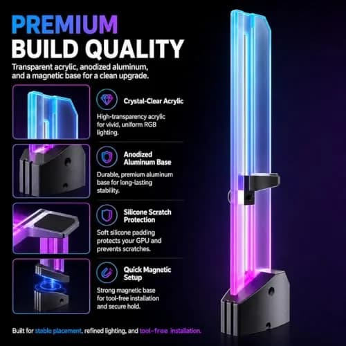 upHere GH03ARGB 5V Addressable RGB GPU Brace Support Holder | 24cm (9.4in) Adjustable Height thumbnail 4