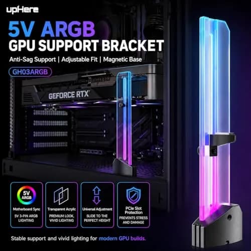 upHere GH03ARGB 5V Addressable RGB GPU Brace Support Holder | 24cm (9.4in) Adjustable Height thumbnail 2