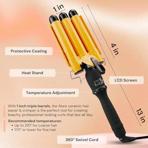 Alure Three Barrel Curling Iron Wand, 1 Inch Ceramic Tourmaline Hair Waver | Fast Heating, Versatile Styling thumbnail 6