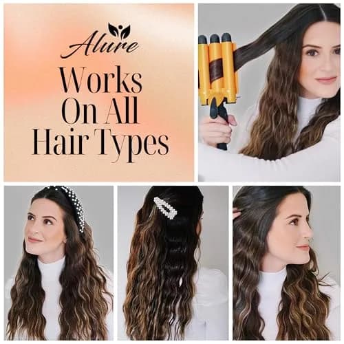 Alure Three Barrel Curling Iron Wand, 1 Inch Ceramic Tourmaline Hair Waver | Fast Heating, Versatile Styling thumbnail 2