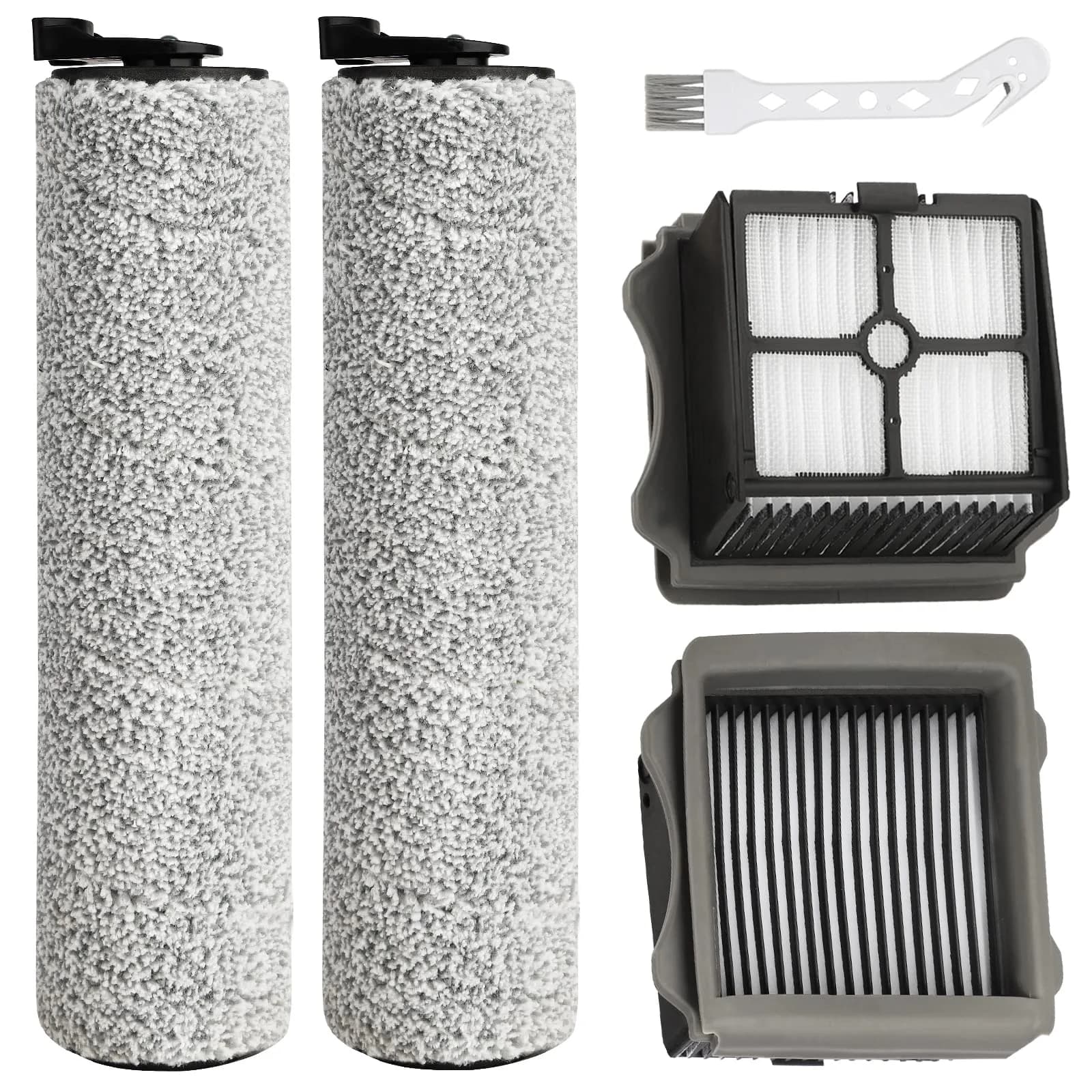 MXZONE Tineco iFloor 3/Floor One S3 Replacement Roller Brush & HEPA Filter Kit (2 Brush Rollers, 2 Filters, 1 Cleaning Brush) | For Sealed Wood, Tile, Marble Floors — 2+2+1
