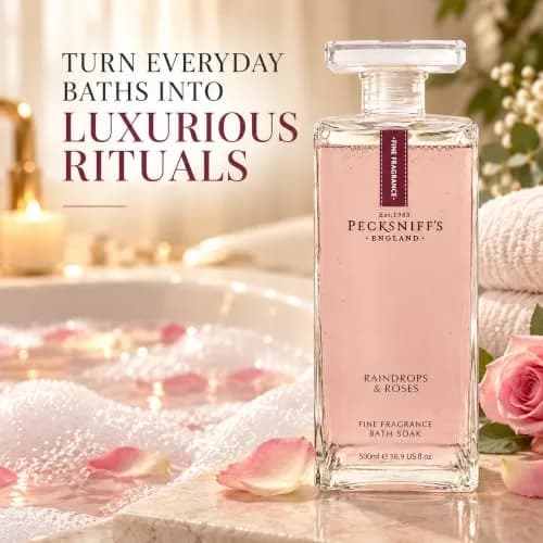 Pecksniff's Prestige 500ml Bath Soak Decanter Raindrops & Roses | Floral, Relaxing Bath Experience in India thumbnail 5
